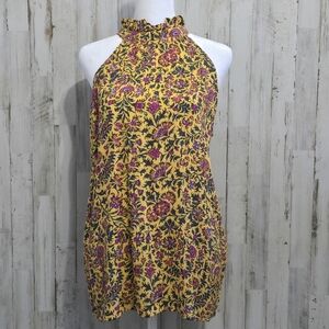 Cynthia Rowley Multi Floral Sleeveless Tunic Halter Ruffle Neck Top Size Small